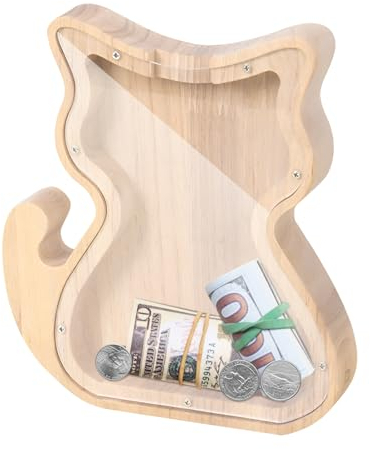 AUSYIWI Sparkasse in Katzeform,Holz Spardose, Sparbüchse Holz, Sparschwein, Sparbox,Spardose Kinder, Jungen Mädchen Geldkassette Dekoration, Geburtstag Weihnachten Geschenke, 17.9 * 15.2 * 2.8cm