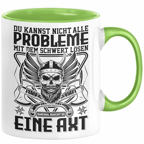 Wikinger Tasse Geschenk Nicht alle Probleme Schwert Lösen Axt Mittelalter Kaffee-Tasse (Grün)