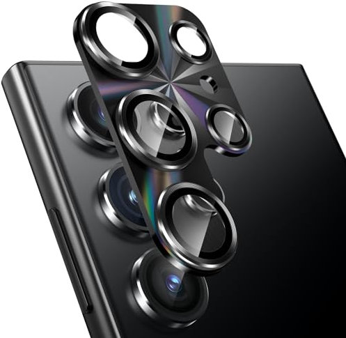 Fewdew Protezione Obiettivo Fotocamera Compatibile con Samsung Galaxy S24 Ultra,9H Vetro Temperato [HD Chiaro] [Antigraffio] Copri Anello in Metallo,Laser Nero