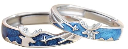 Männer Frauen S925 Ring Paare Passende Ringe - Sternenhimmel Meteor Elch Verstellbarer Ring Emaille Zirkon Versprechen Offener Ring, Romantisches Jubiläum Eheringe Schmuck Geschenk, Ein Paar Ringe