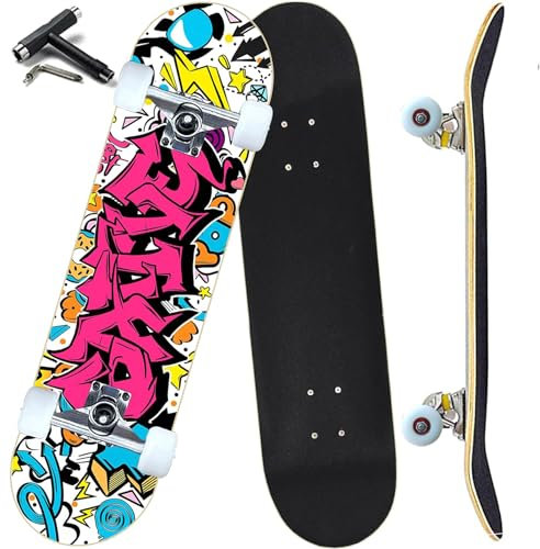 ANYFUN Pro Skateboards für Anfänger, Mädchen, Jungen, Kinder, Jugendliche, Erwachsene, 78,7 x 20,3 cm, 7 Schichten, kanadischer Ahorn, Doppel-Kick-Deck (Candy)
