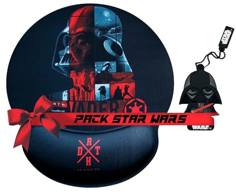 WONDEE Pack Star Wars Regalos, Pendrive Original USB 32 GB + Alfombrilla Ratón Ergonómica de Darth Vader - Regalos Originales Fans de Darth Vader, Star Wars Merchandising Oficial