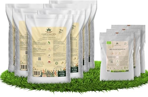 Gartenkorn® Bio Rasen Set mit Dünger & Rasensamen für 600m² - Grassamen mit Langzeit Volldünger & Bodenaktivator für Lücken & Rasen Nachsaat, organisch & vegan, unbedenklich für Kinder und Haustiere