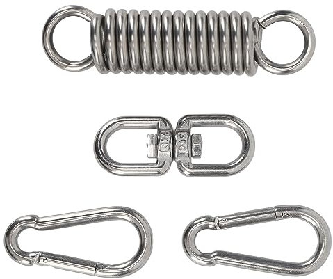 HOHXFYP Boxsack Aufhänger Set, 440 Pfund Schwere Sackfeder, Drehbare Befestigungskette Aus 304 Edelstahl mit Karabinern und Feder für Hängematten, Schaukelstühle, Boxsäcke