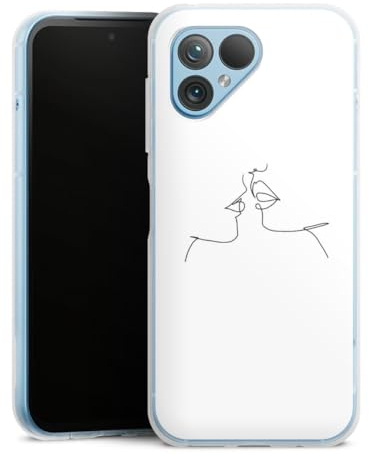 Silikon Hülle kompatibel mit Fairphone 5 Case transparent Handyhülle Kussmund Line Art Liebe
