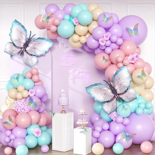 Luftballon Girlande Schmetterling, Rosa Blau Ballongirlande Set, Geburtstagsdeko Mädchen, Kindergeburtstag Deko Schmetterling Luftballons Girlande für Baby Shower Hochzeitdeko Party Dekoration