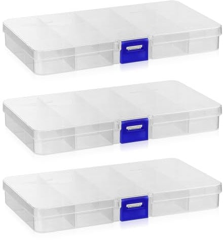 3 Stk Plastik Sortierboxen für Kleinteile, Kleine Aufbewahrungsbox mit verstellbaren Fächern, Sortimentsboxen, 15 Fächern Sortierkasten mit Deckel für Perlen Schmuck Ohrringe Schrauben Organizer Box