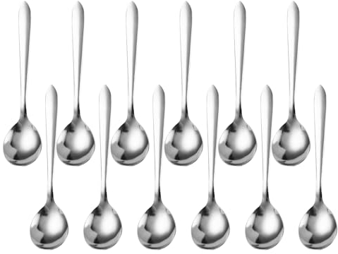 12 Cucchiai in Acciaio Inox con Testa Rotonda - Set Tavola, Dessert, Gelato, Specchio e Caffè