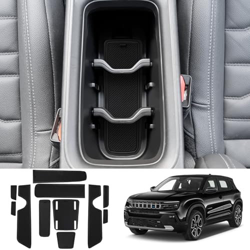 Coleya Antirutschmatten Kompatibel mit Jeep Avenger 2023 2024, Mittelkonsole Gummimatten Türnaht Matten Getränkehalter Matte, Jeep Avenger Zubehör Gummi rutschfeste Matten (Schwarz)