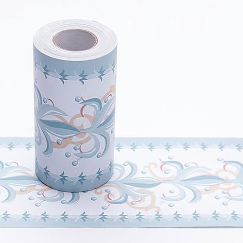 Jodimitty PVC Wallpaper Border Self Adhesive 10 Meter x 10cm Floral Pattern Peel Stick Waistline Trim Wall Border for Living Room Bedroom Decoration (Blue Vine Floral)