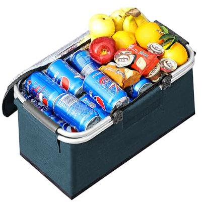 JXCTNNU Cesta de Picnic 25L Cesta de la Compra Plegable con Asa Bolsa Picnic Bolsa Térmica Grande con Tapa Enfriador de Camping Plegable Caja Térmica para Trabajo Viajes Compras (Azul)