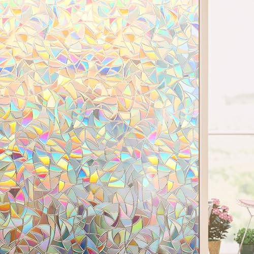 Lifemaison Fensterfolie Selbsthaftend Regenbogen Folie Fenster Sichtschutz 60x200cm,Klebefolie Regenbogenfolie Blickdicht Glasfolie Selbstklebend Suncatcher Sticker Regenbogeneffekt