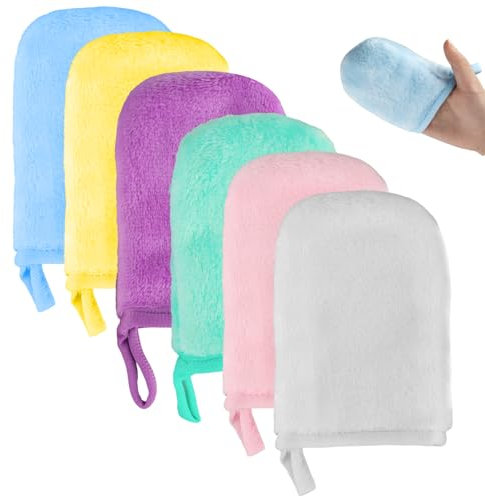 YILANJIN Make-Up Remover Gloves, 6 Pack Reusable Makeup Remover Cloth, Microfibre Face Mitts, Make-Up Remover Cloths, Soft Facial Cleansing Gloves for All Skin Types