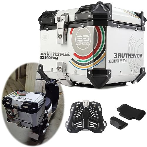Aluminium Top Case Motorrad Heckbox Universal Montagehalterung Roller Kofferraum Gepäck Große Kapazität 36L 45L 55L 65L mit Sicherheitsschloss Topbox Trägerkoffer (Farbe: Schwarz Größe: 45L) (Creme