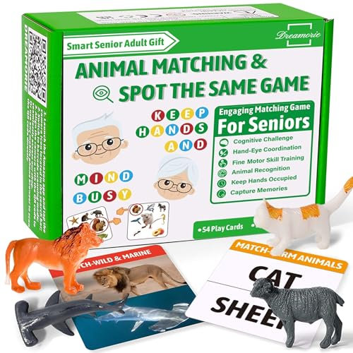DREAMORIE Animal Matching Memory Games for Dementia Patients | Alzheimers Activities Kit w/ 36 Realistic Animal Figures & 54 Cards, Fun Brain Training Product & Meaningful Gift for Seniors and Elderly