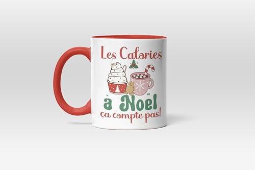 Mug noel rouge, tasse à café noel mug, mug de noel , les calories ça compte pas à noël. Mug noel chocolat chamallows, hiver, neige cocooning au coin de la cheminée, mug noel pas cher humour