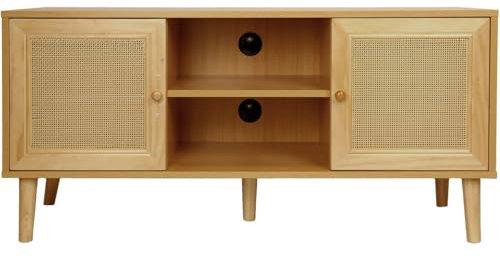 Habitat et Jardin Meuble TV scandinave en cannage Iguane - 120 x 30 x 56.5 cm - Marron