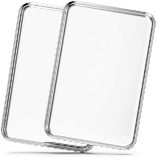 Estmoon Stainless Steel Oven Sheet Sets, Cookie Sheet Pan for Baking and Roasting, 40.5 x 30.5X 2.5 cm, Non Stick Baking Tray Set of 2, Rustproof and Dishwasher Safe, Silver