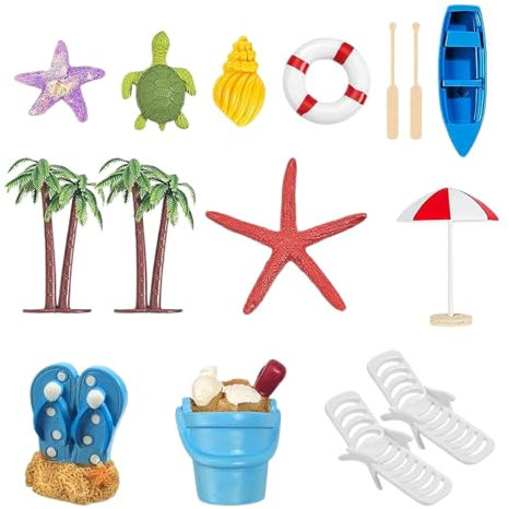 Summer Beach Cake Topper, Beach Cake Decoration, 15X Miniature Beach Cupcake Topper, Summer Cake Topper Decoration, Chair Boat Palm Tree Umbrella Decoration For Swimming Pool Beach Birthday Supplies