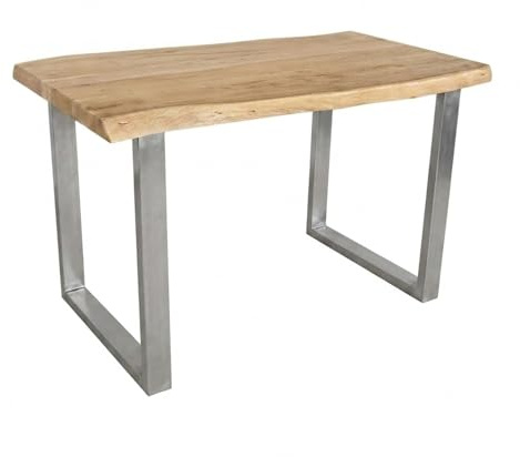 SAM Esstisch Cali 140x80 cm Akazie Eiche Baumkante U-Gestell Silber | Baumkantentisch massiv, Akazienholz Eiche-Optik, 50 mm Tischplatte, Esszimmertisch, Industrial-Design
