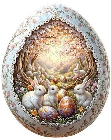 Holzpuzzle Erwachsene, Osterhase und Bunte Eier Holzpuzzle, Unregelmäßige Einzigartige Form Puzzleteile, Geschenkverpackung, Ostergeschenke für Erwachsene und Kinder(L-37.6 * 30.7cm-280 Stück)