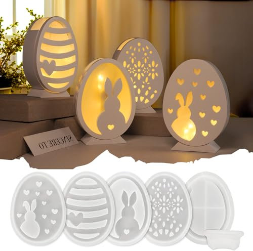 Yozexin 6 Stück Silikonformen Gießformen Ostern, Silikonform Ostern Hase Silikon Gießform Ostern, Silikonform Osterei Gipsformen zum, Hase Silikonform Osterhase Eier für Osterdeko