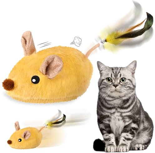 Axinyijia 2025 Neues Katzenspielzeug Maus Selbstbeschäftigung, Magic Maus Katze mit Federschwanz, Interaktives Katzen Spielzeug Cat Toy Mouse