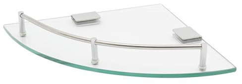 Fyssnn Duschablage Glas, Eckregal, Glasregal, Duschregal mit 2 verchromten Halterungen, 6 mm dick Hartglas, Toughened Glass Corner Shelf für Badezimmer/Office