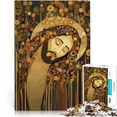 Lernspiele Jesus Christus im Stil von Gustav Klimt Puzzle für Erwachsene, 1000 Teile 26x38cm einzigartiges Herausforderungsspiel Geeignet ab 14 Jahren