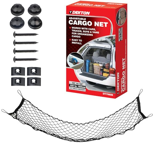 DEKTON Cargo Net With Hooks & Screws – Universal Fit For Car Boot, Suv & Truck Storage – Strong Elastic Luggage Organiser For Road Trips, Camping & Everyday Travel, Easy Installation