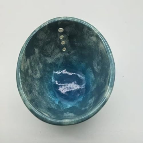 ZWEquipint Pottery Herb Stripper Bowl Resin Herb Peeling Cup with Multiple Sized Holes for Leafy Herb Stem Removal and Kitchen Cooking Prep, 10x10x10cm Green/White and Yellow/Blue(Blue)