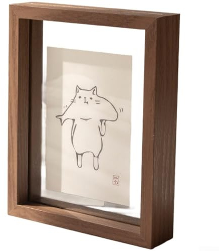 Marco de fotos flotante de doble cristal, 10 x 15 cm, madera MDF transparente, para colgar en la pared o decoración de mesa, diseño de vista de doble cara (nogal)
