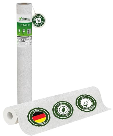 Vliestapete Premium Renoviervlies Feine Körnerstruktur – 10,05 m × 0,53 m | rissüberbrückend, blickdicht, überstreichbar, Made in Germany I Veluxis ®