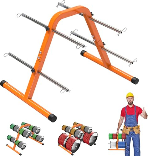 Kipika Portable Wire Spool Rack - Heavy-Duty Steel Cable Dispenser with 4 Adjustable Rods, Spool Rack Holder for Efficient Storage & Dispensing, 8 Max Spool Capacity