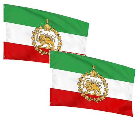 2PC Iranische Flagge 90x150cm Alte Historische Iran-Flagge mit Löwe, Sonne und Krone,Iran Flag mit 2 Messingösen,Leuchtende Farben Lion and Sun Flag of Iran für Patriotismus und Dekoration