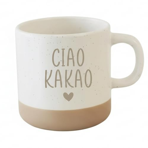 Lustige Tasse mit Spruch „Ciao Kakao“ – Keramiktasse 360 ml mit Herz Gravur – Kaffeetasse & Kakaotasse – Geschenkidee Tasse für Freunde, Kollegen & Familie – Spülmaschinenfest