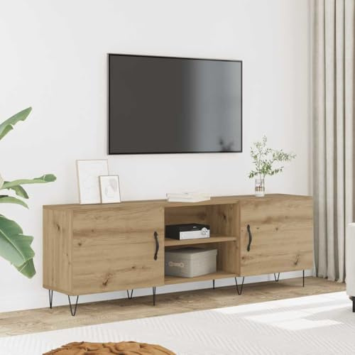 mtlskopl TV Lowboard Artisan-Eiche 150x30x50 cm aus Holzwerkstoff, Stand-Konsole mit 2 Türen & 2 Ablagen, Eisenbeine, Modernes Design für Wohnzimmer, Schlafzimmer, Flur