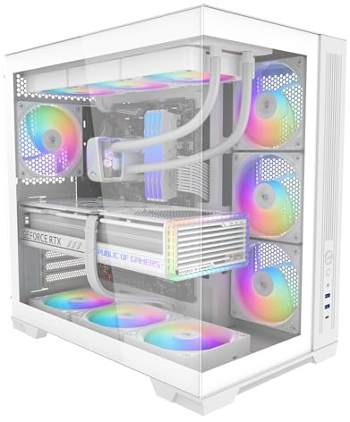 SAMA V52 Panorama-Gaming-Gehäuse, 7 ARGB-PWM-Lüfter + Hub, USB Typ C, Weiß | Dual-Kammer Panorama Tempered Glass, Back-Connect ATX Support, Type-C USB 3.2 und 360mm Radiator