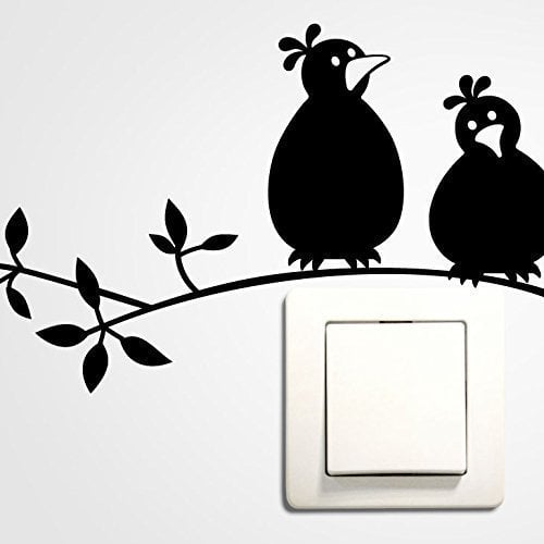 Grandora Wandtattoo Zwei lustige Vögel auf Zweig I schwarz (BxH) 19 x 11 cm I Kinderzimmer Wohnzimmer Sticker Aufkleber Wandaufkleber Wandsticker W5036