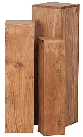Wohnling Beistelltisch 3er Set Akazie Massivholz Satztisch Quadratisch Modern, Säulentisch Pflanzentisch 3-teilig, Blumenständer Blumentisch Wohnzimmer, Pflanzenhocker Blumenhocker Dekosäule