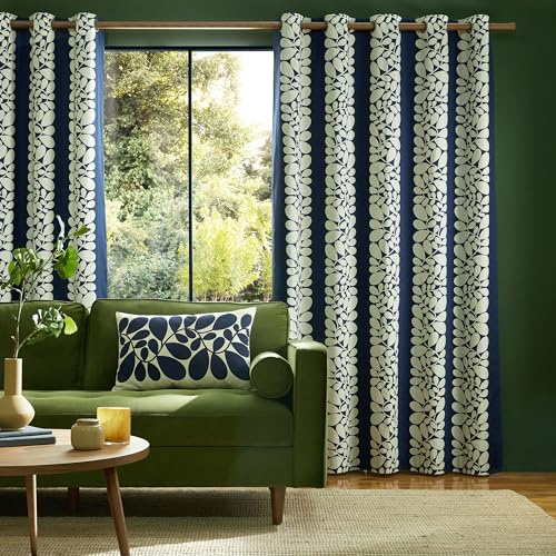 Orla Kiely 1 Paar gefütterte Vorhänge mit Ösen, gestreift, Blumendesign, 168 x 183 cm, Bergahorn