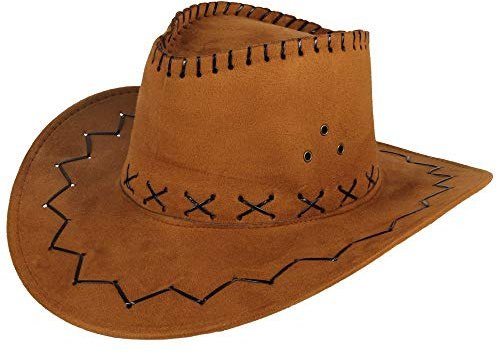Cowboy Hut Sheriff Fasching Masken Perücke Maske - Zick Zack Muster Hell Braun