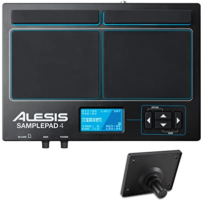 Alesis Sample Pad 4 Percussione Elettronica con 4 Pad Sensibili Alla Dinamica e Lettore Schede SD + Module Mount Supporto per Percussioni Elettroniche, Piastra di Montaggio su Batteria