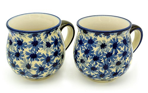 Bunzlauer keramik Original Becher, Kugelform 280 ml, im Set zu 2 Stück (Dekor Kornblume)