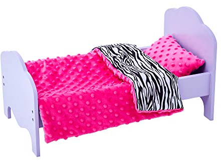 Olivia's Little World Kleine Prinzessin 45 cm Puppen-Einzelbett, Lila & Bettzeug Zebramotiv TD-11929-1H