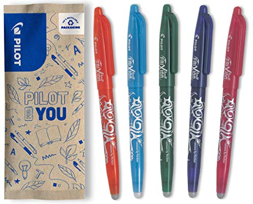 PILOT FriXion Ball 0.7 Set – 5 Stück: Orange/Grün/Pink/Violett/Hellbl – Radierbare Tintenroller 0,4mm Strichstärke, angenehme Schreibführung beim Schreiben, thermosensitive Tinte, austauschbare Mine