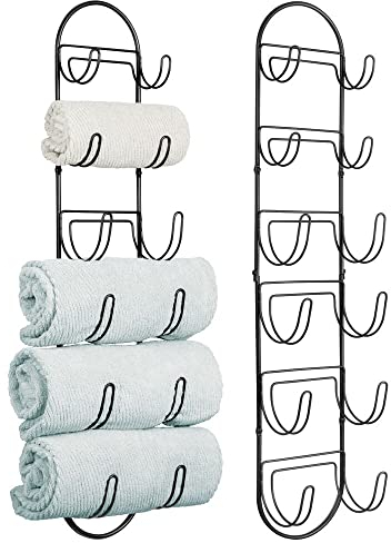 mDesign Lot de 2 Porte-Serviettes muraux - Porte-Serviettes en métal - Accessoires de Salle de Bain élégants - Convient également pour Les Toilettes d'invités - Noir