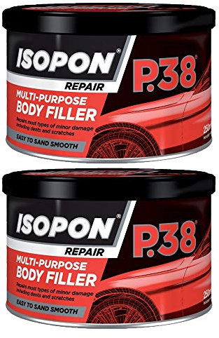 2 x U Pol Davids Isopon P38 Easy Sand Car Body Filler Repair Dents Scratches, Multi-Purpose Easy Sand Polyester Body Filler