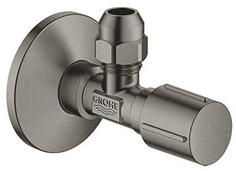 GROHE Eckventil (Wandschluss 1/2, Abgang 3/8, mit Längenausgleich, mit 10mm Quetschverschraubung, ergonomischer Metallgriff, mit Fettkammer und O-Ring Abdichtung), anthrazit, 22037AL0