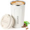 18oz (510ml) Vacuum Insulated Travel Mug, Smilatte Leakproof Double Wall Stainless Steel Reusable Coffee Cup with Lid for Hot & Cold Drinks, Matte Texture White